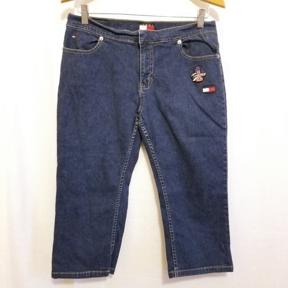 TOMMY‎ Girl Y2K 13 denim capris Americana  Patches - Picture 1 of 11